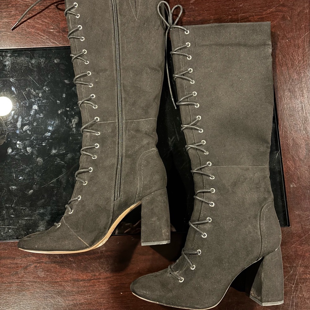Women's Lace-Up Knee-High Boots - Black Size 9.5